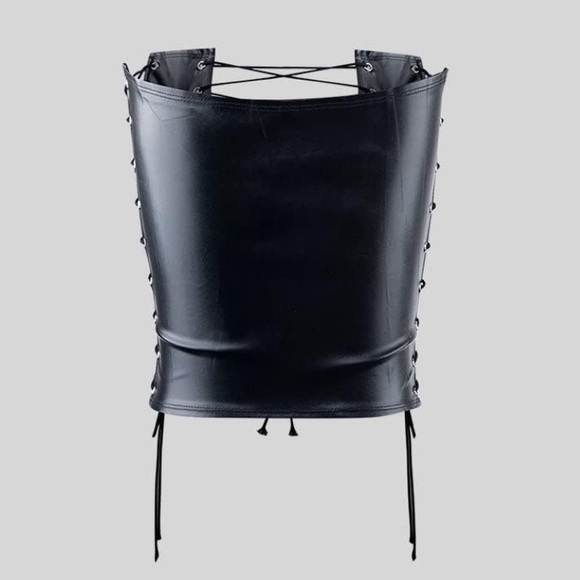 Cape Clique Sexy Adjustable Spaghetti PU Lace Up Front Tube Top Cutout Cami Tank - Picture 4 of 5